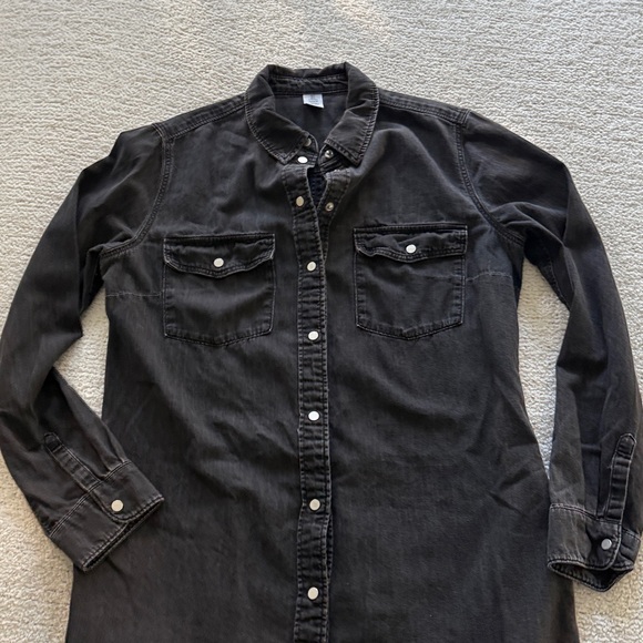 H&M Black Denim Shirt Long Sleeve Dress Size Small with Pockets - Picture 9 of 11